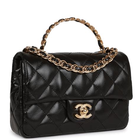 chanel mini flap top handle black|chanel mini flap bag lambskin.